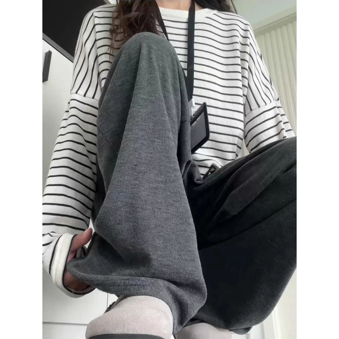 深灰色遛弯糯米裤女春秋2025新款高腰显瘦小个子直筒休闲阔腿裤子