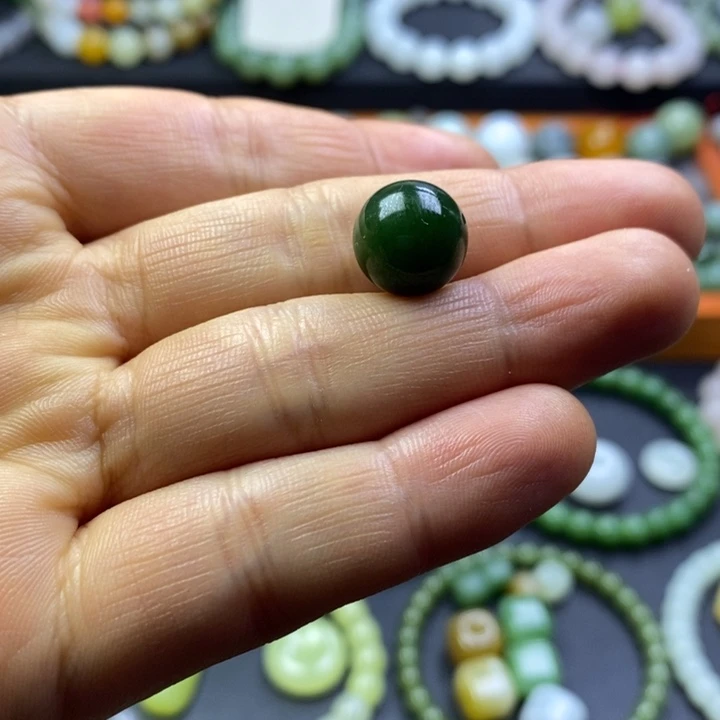 和田玉未镶嵌珠宝半成品碧玉菠菜绿卡12