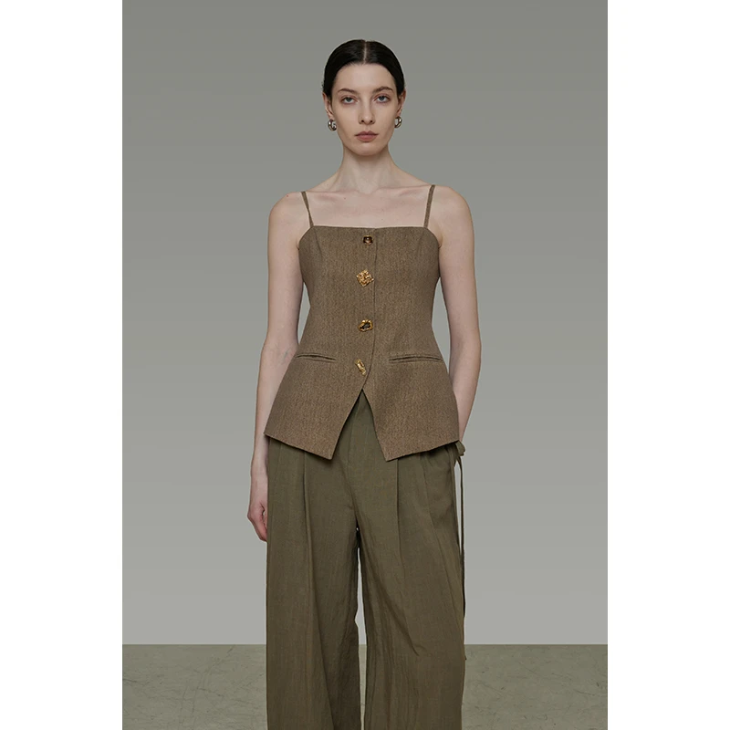 UNSPOKEN【衣摆开叉设计 复古高级感】造型扣抹胸上衣UX25S054