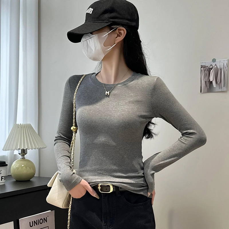 2025早秋新款基础圆领打底衫女洋气内搭长袖修身显瘦t恤百搭上衣