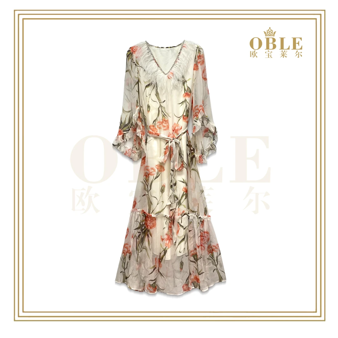【欧宝莱尔】OBLE新款气质轻奢时尚桑蚕丝连衣裙114-23922