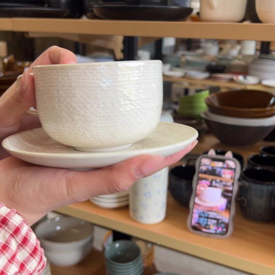 新骨瓷104瑕疵慎拍洛娃白麻布纹大号咖啡杯碟套装