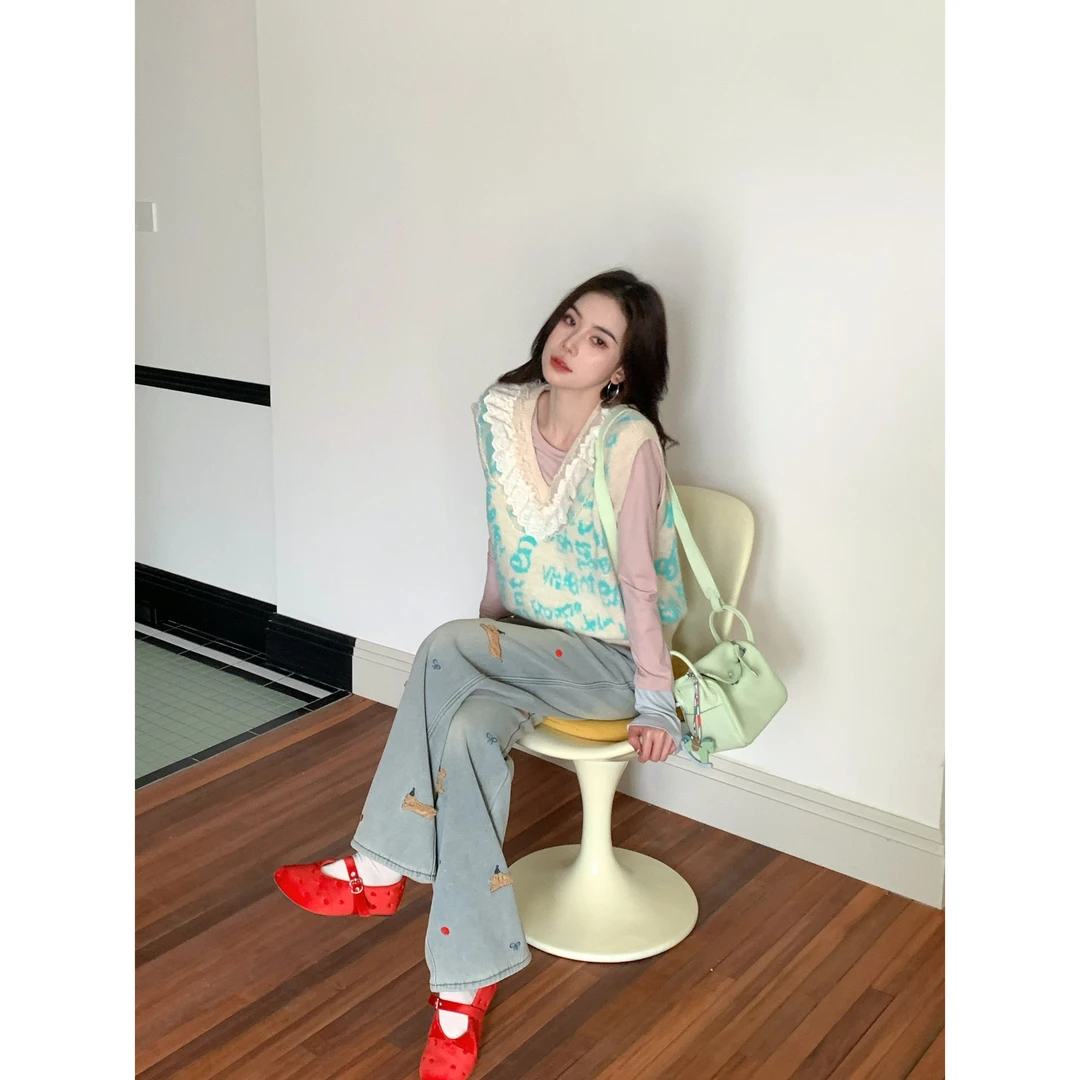 【赵小小yimao】94280 设计感宽松慵懒风V领外穿镂空扎染毛衣马甲