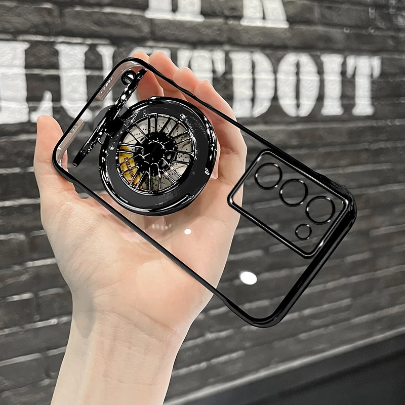 适用vivos17t手机电镀无边框陀螺支架简约轻薄透明防摔手机壳