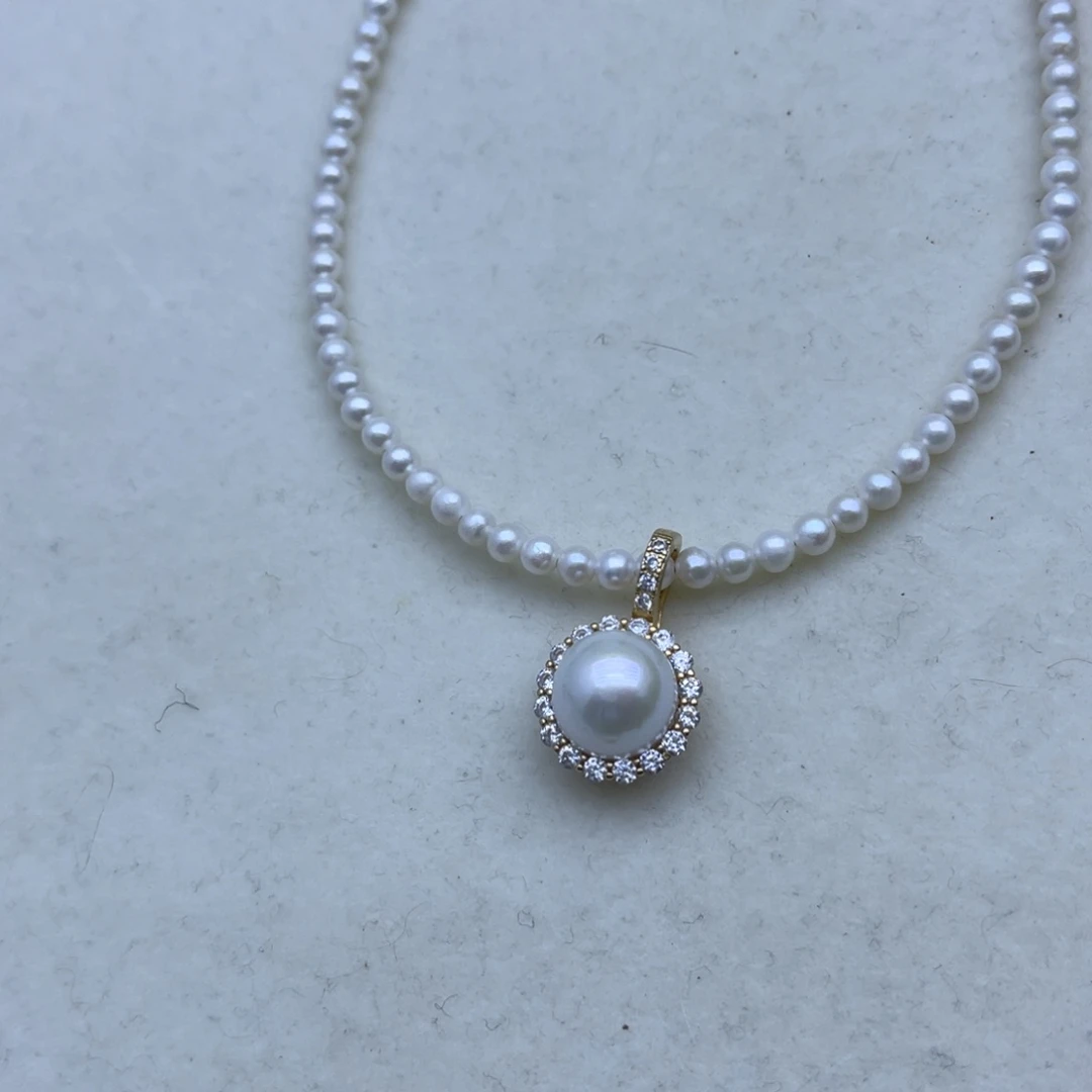 银S925镶嵌淡水珍珠颈饰