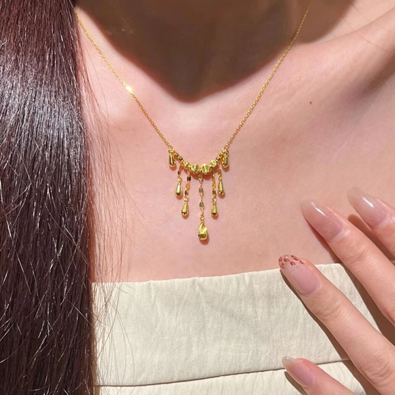 铜项链 中式渡18k水滴流苏项链女复古宫廷风小众轻奢坠链女款饰品