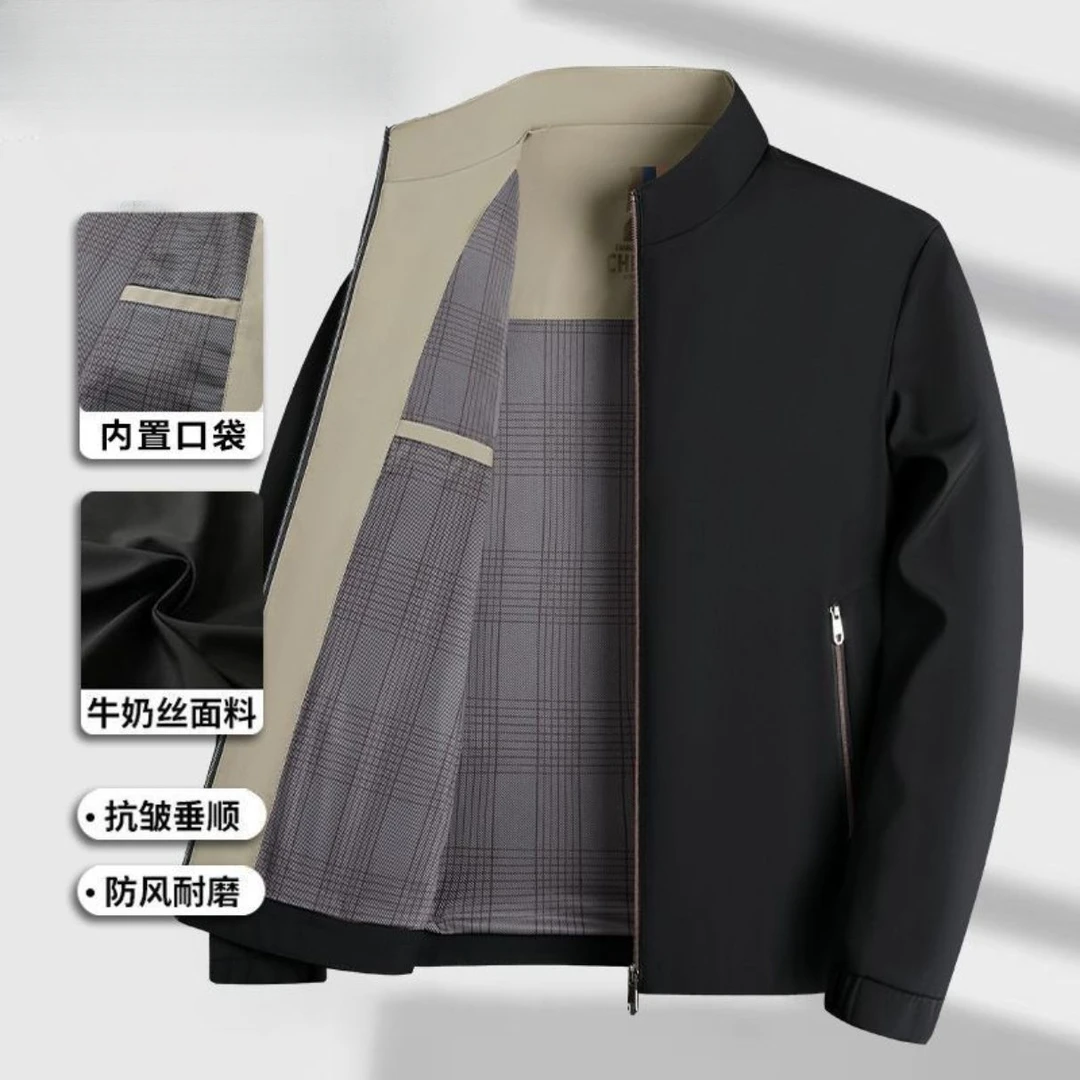 春秋夹克男休闲男外套爸爸装中老年薄款商务立领男士大码行政夹克
