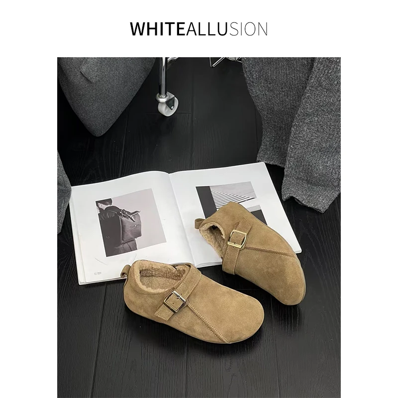 素典【吐司勃肯鞋】羊羔*绒牛皮复古勃肯鞋~时尚百搭软底保暖鞋3350