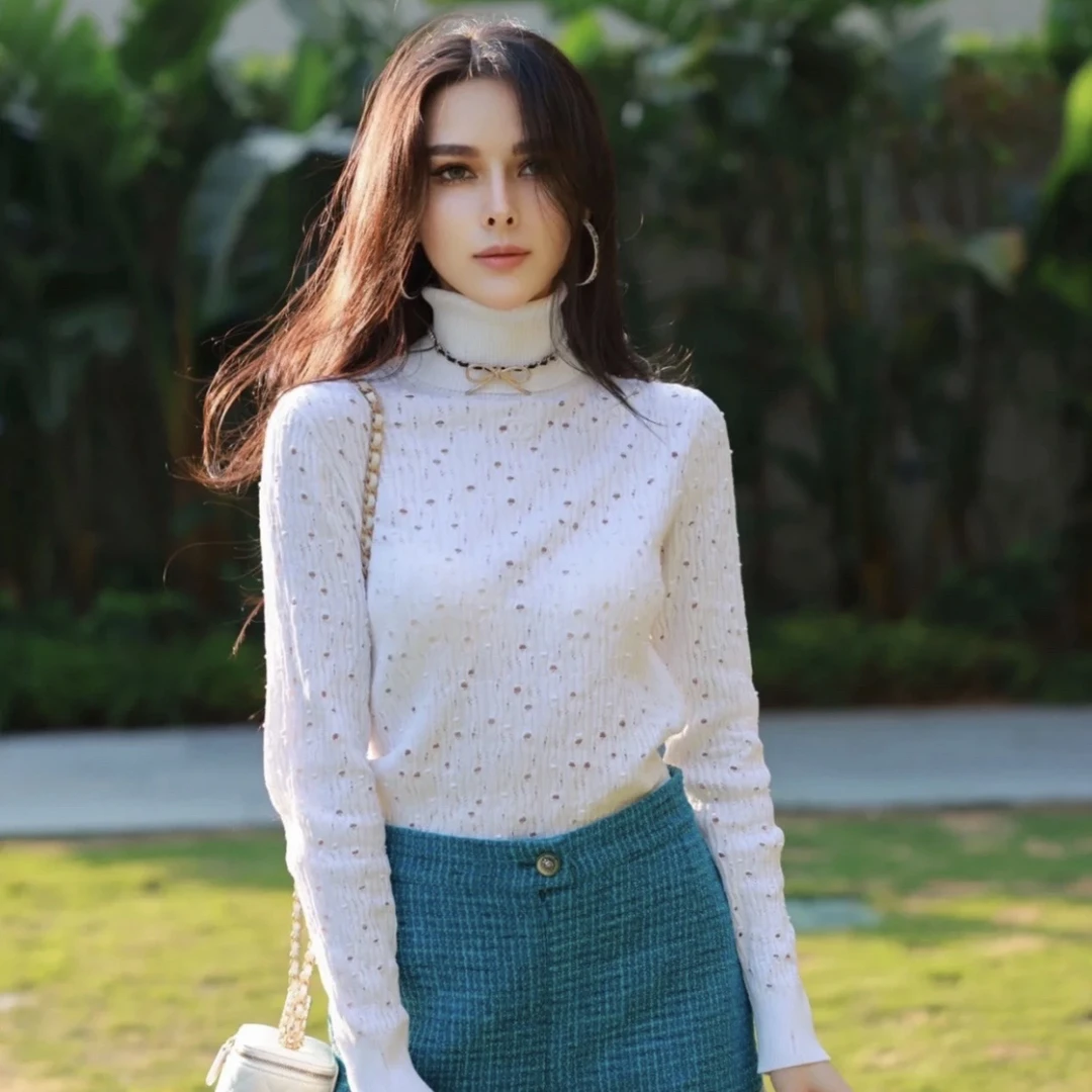 99新 Chanel/香奈儿 极目22C高领镂空logo针织毛衣 36码/99新