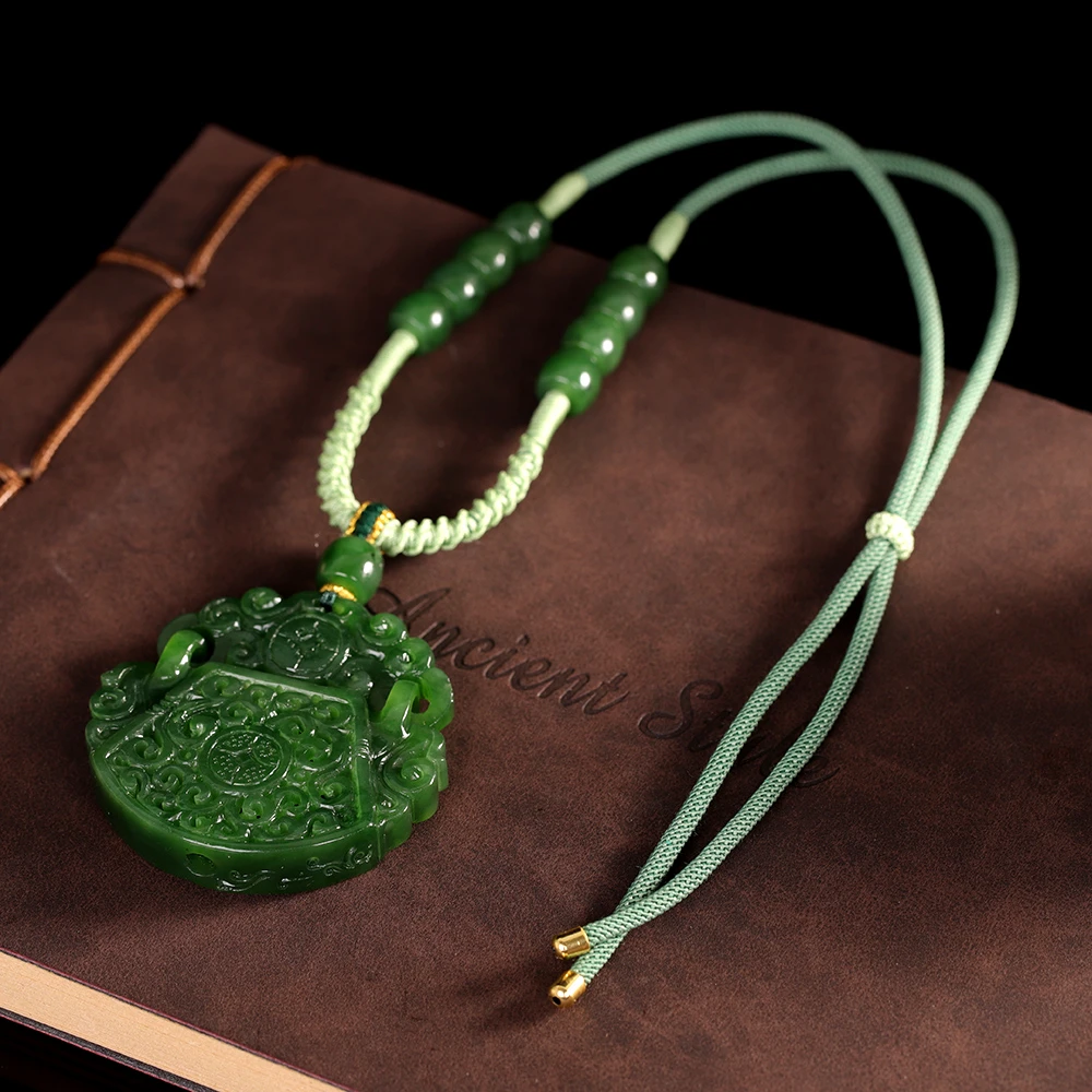 和田玉碧玉平安锁设计项链13-1