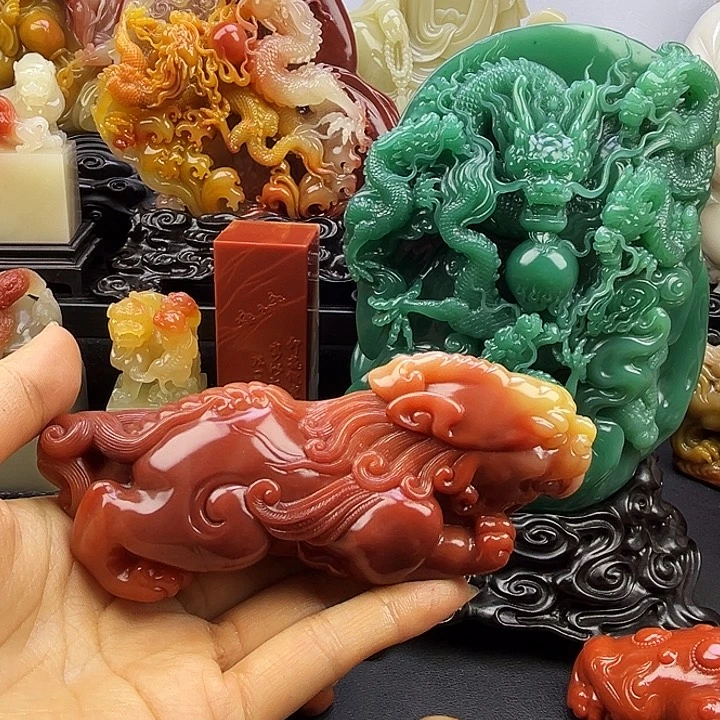 龍***下寿山石瑞兽呈祥寿山石