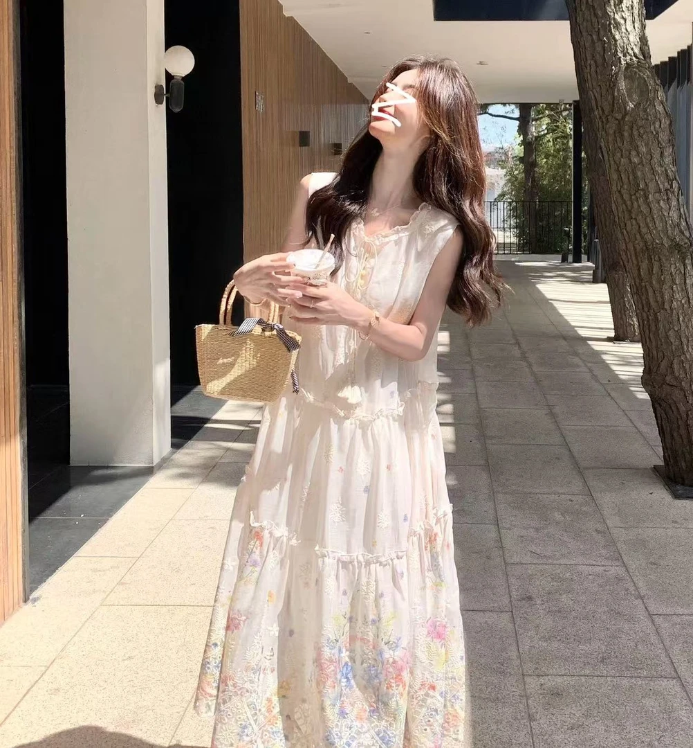 2025夏季新款法式甜美浪漫风减龄绑带小众气质连衣长裙