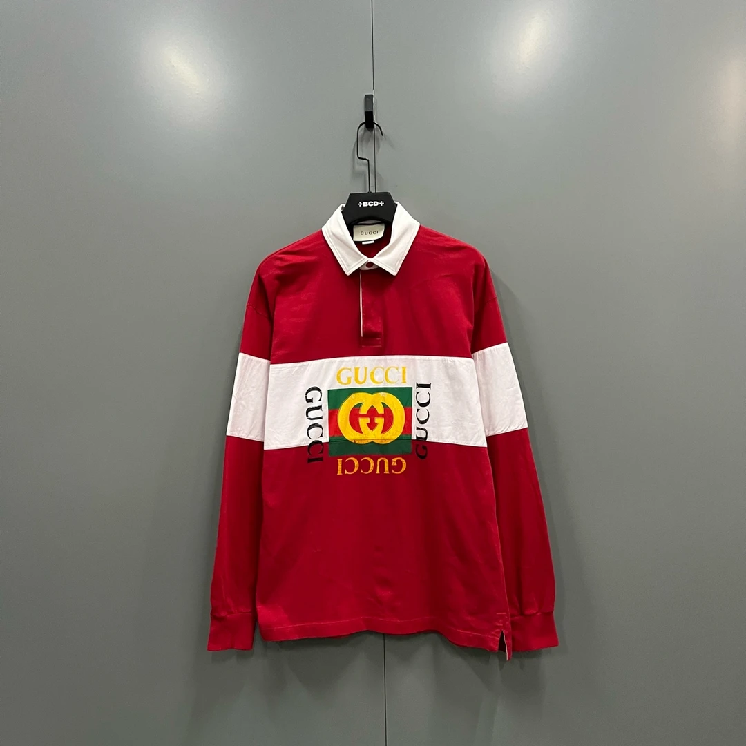 95新 GUCCI/古驰 白红GG印花logo长袖 M码/fg207263
