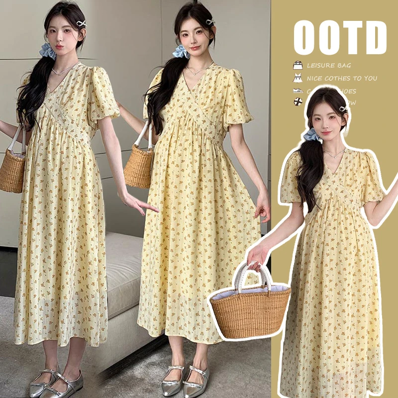 【Liner】孕妇装时尚减龄新款夏装连衣裙中长款宽松韩版碎花连衣裙