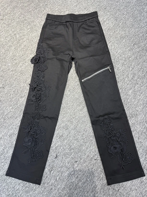 2025春夏高弹中腰烟管裤拉链烧花