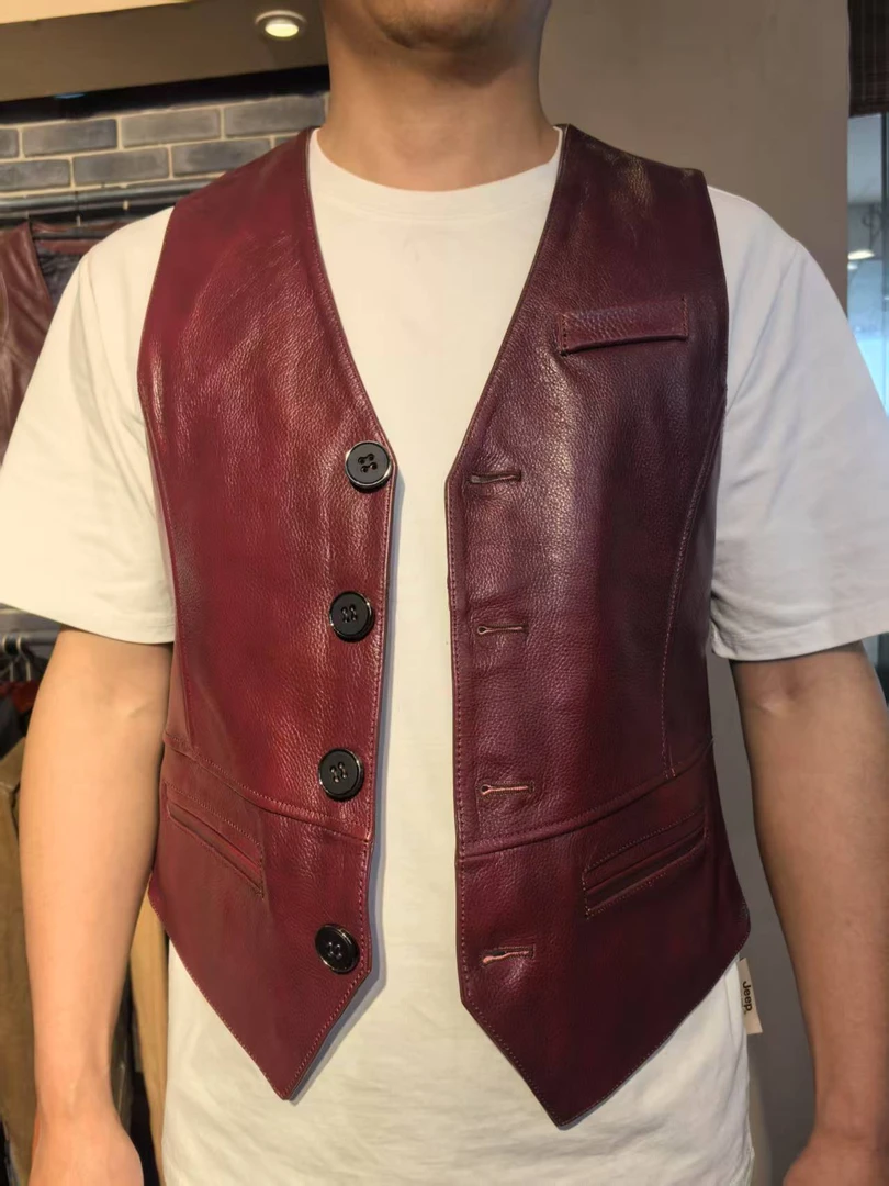 V领西装牛皮四季马甲 商务休闲马甲