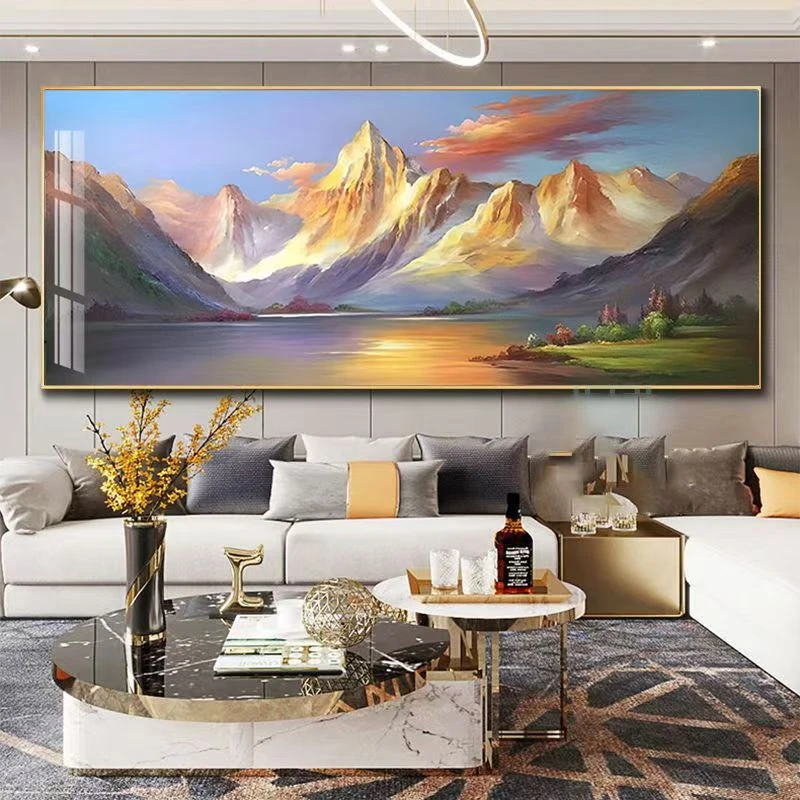 2025新款日照金山客厅装饰画山水风景油画横幅沙发墙挂画聚宝盆