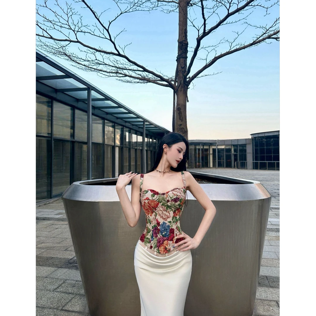 BETTER ME 复古提花定制性感立体鱼骨束身抹胸修身显瘦露肩上衣