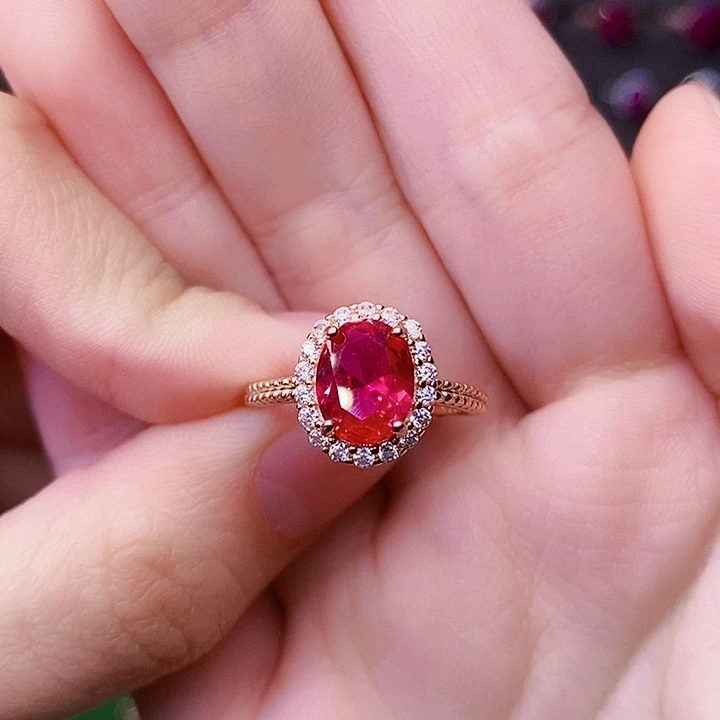 红宝石戒指银S925镶嵌