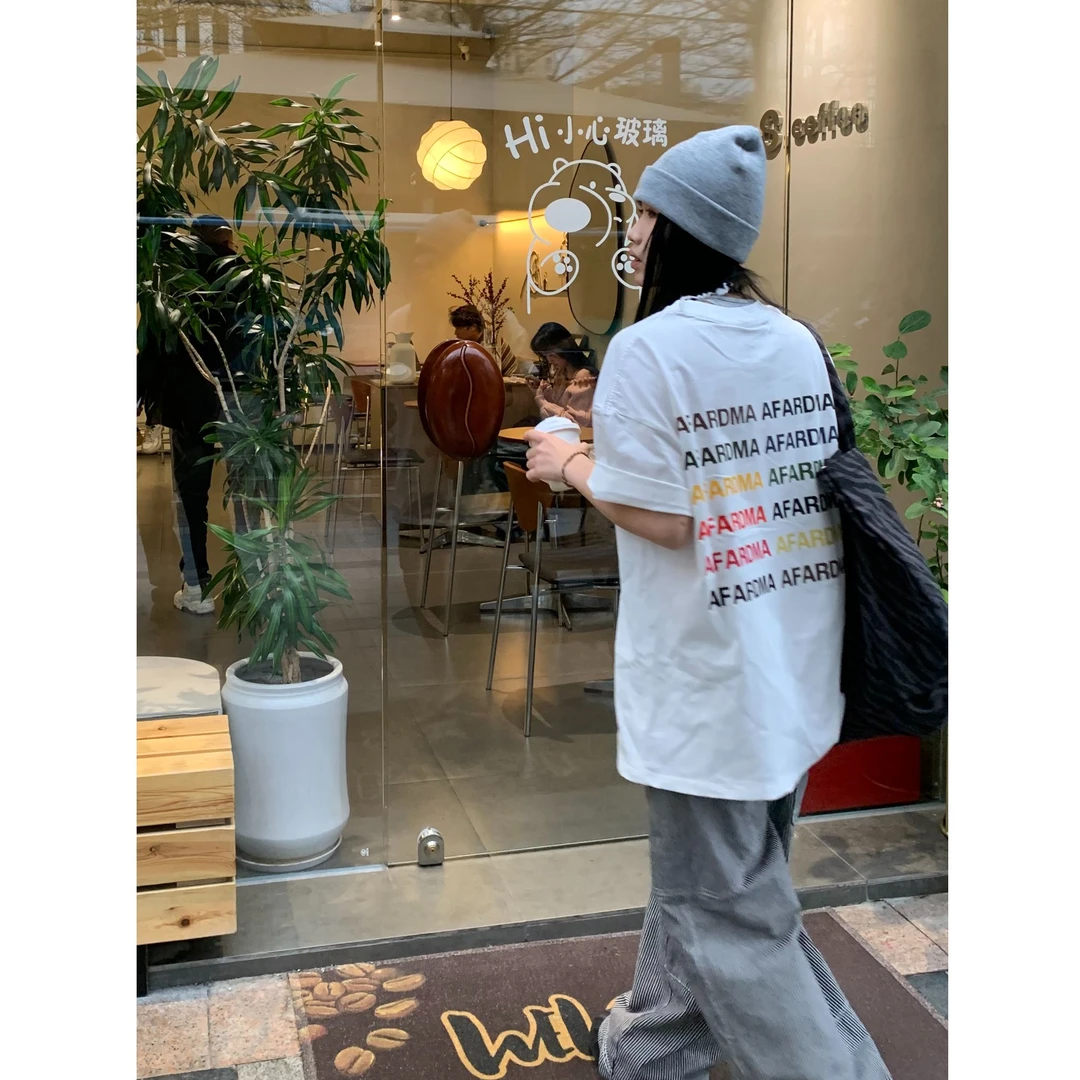 SUMBUR新款圆领字母常规夏季短袖印花T恤高街百搭小众ins宽松上衣