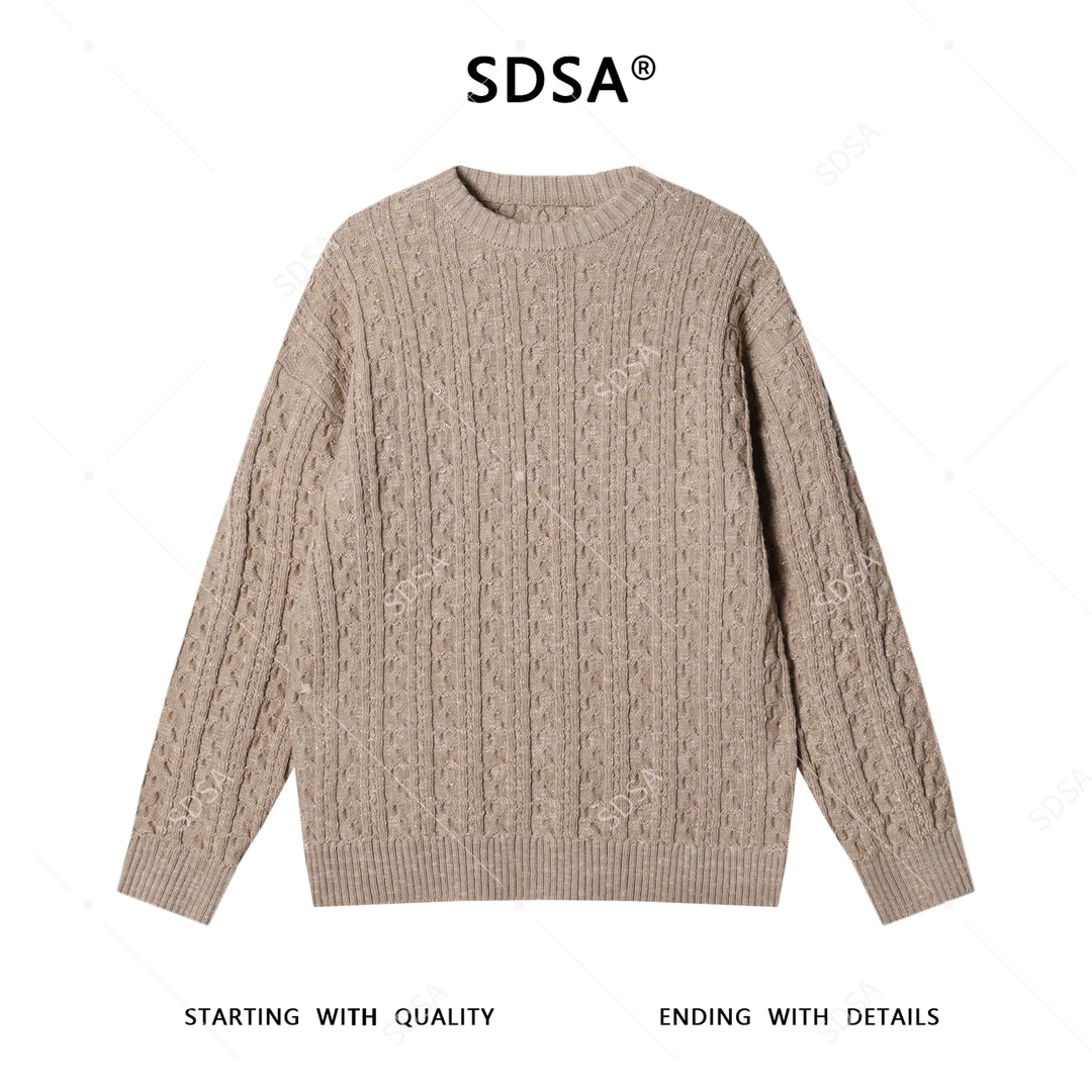 SDSA男士秋冬新款痞帅男装慵懒风气质条纹圆领毛衣百搭时尚针织衫