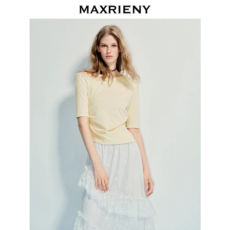 MAXRIENY精致日常感不对称领口修身上衣女25夏款都市松弛感穿搭
