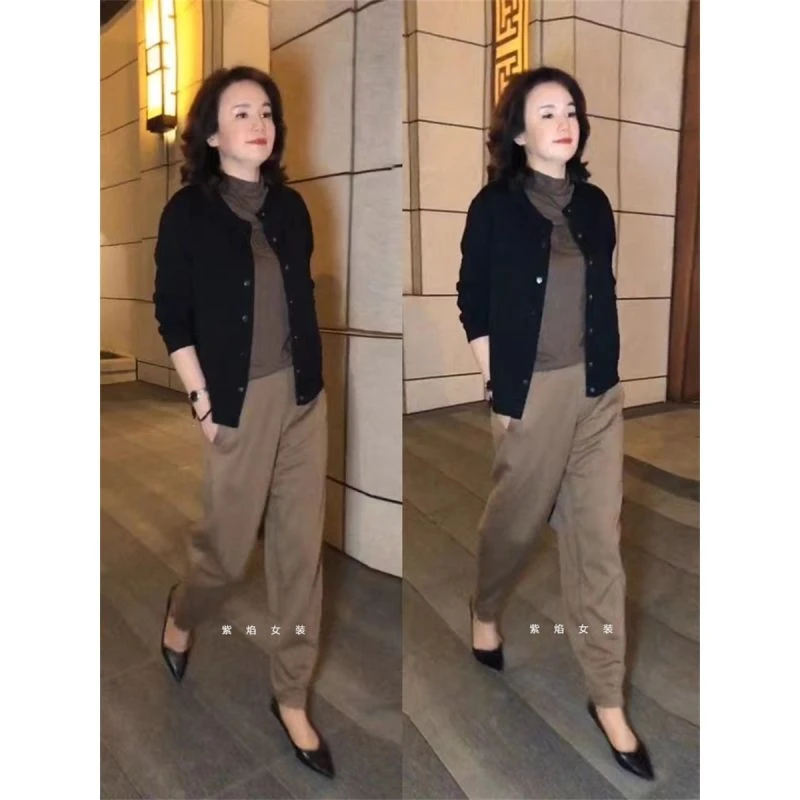 秋季小香风妈妈外套女春秋中年新款套装两件套休闲一整套两件套