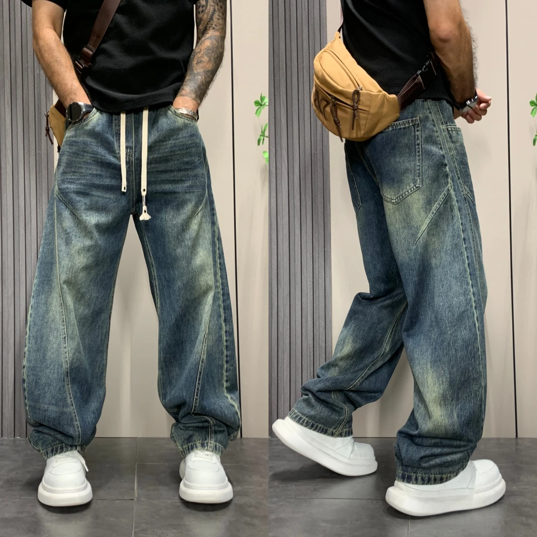 2025秋季新款牛仔裤宽松直筒痞帅高级感复古水洗美式工装阔腿长裤