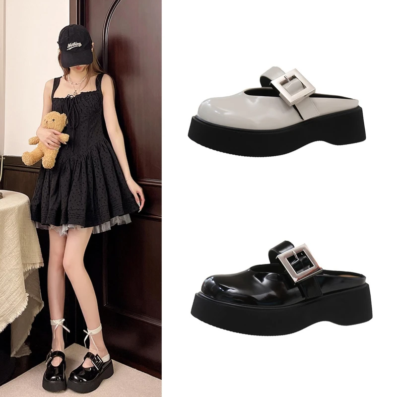 春夏同款包头半拖鞋厚底松糕勃肯鞋半包小皮鞋外穿一脚蹬单鞋