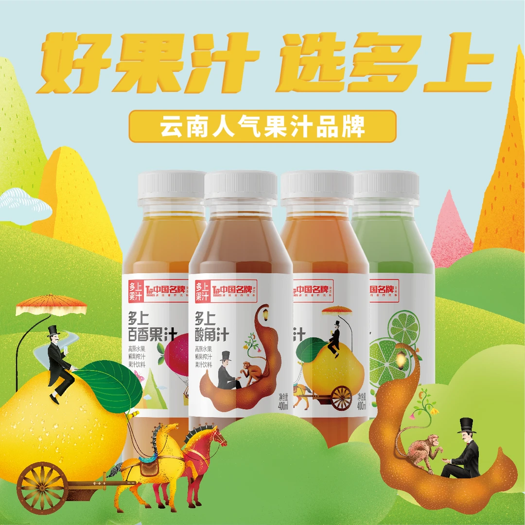 【热销6瓶装】多上果汁400ml*6瓶云南特色水果鲜果榨汁 酸酸甜甜