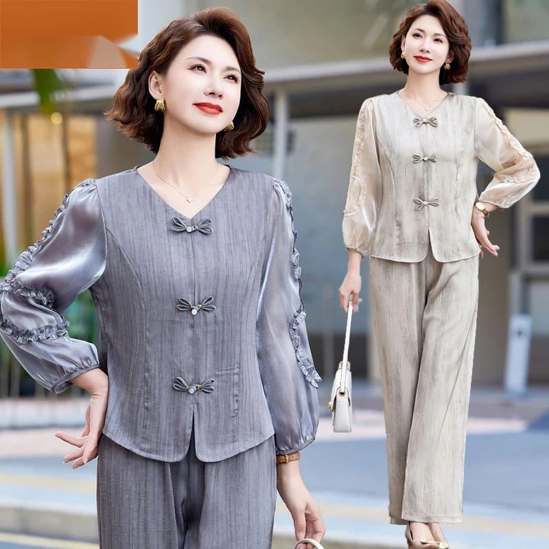 2025中式新款妈妈春夏大码套装中老年女装夏季时尚洋气高贵两件套