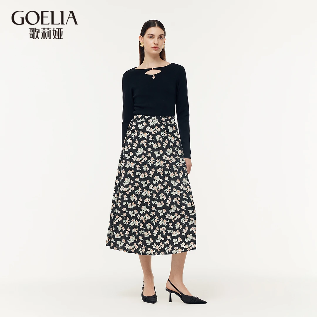 歌莉娅 夏季新品  石榴花针织印花半裙  1E2C2D370