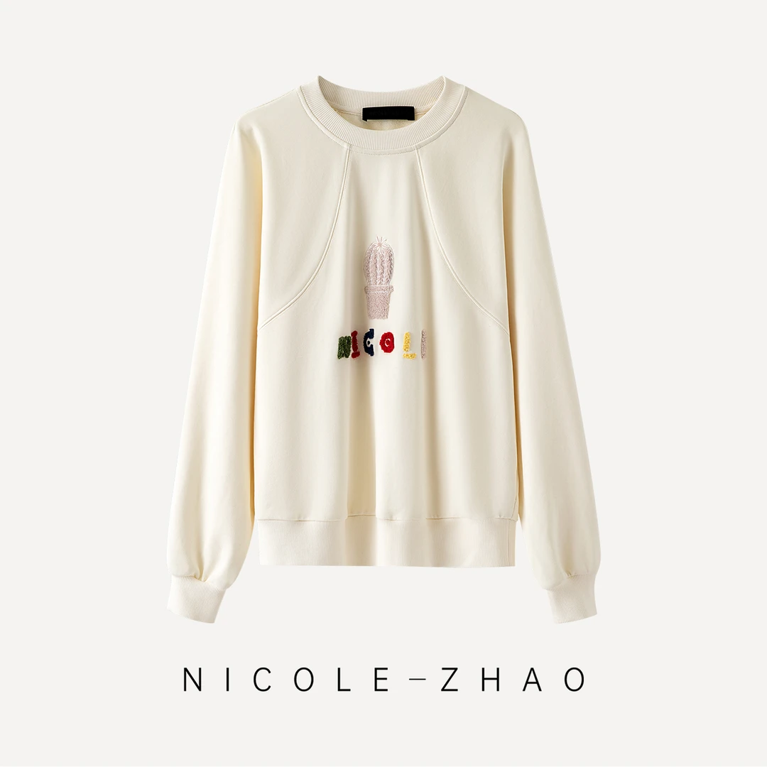 4NCT507【NICOLE.ZHAO】纯棉百搭男女春秋宽松红色针织印花长袖外套