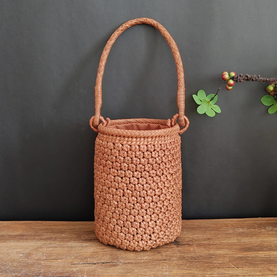 3厘葡萄藤纯手工编织包，水桶包小号，出口日本藤精编女士手提包