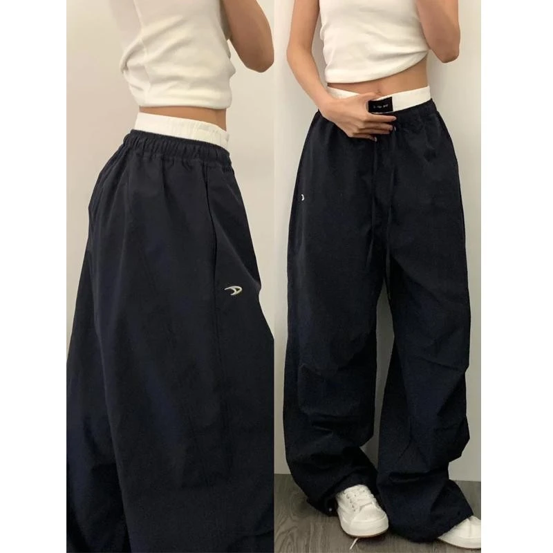 美式速干工装裤女夏季薄款大码精致高腰宽松显瘦休闲运动阔腿裤子