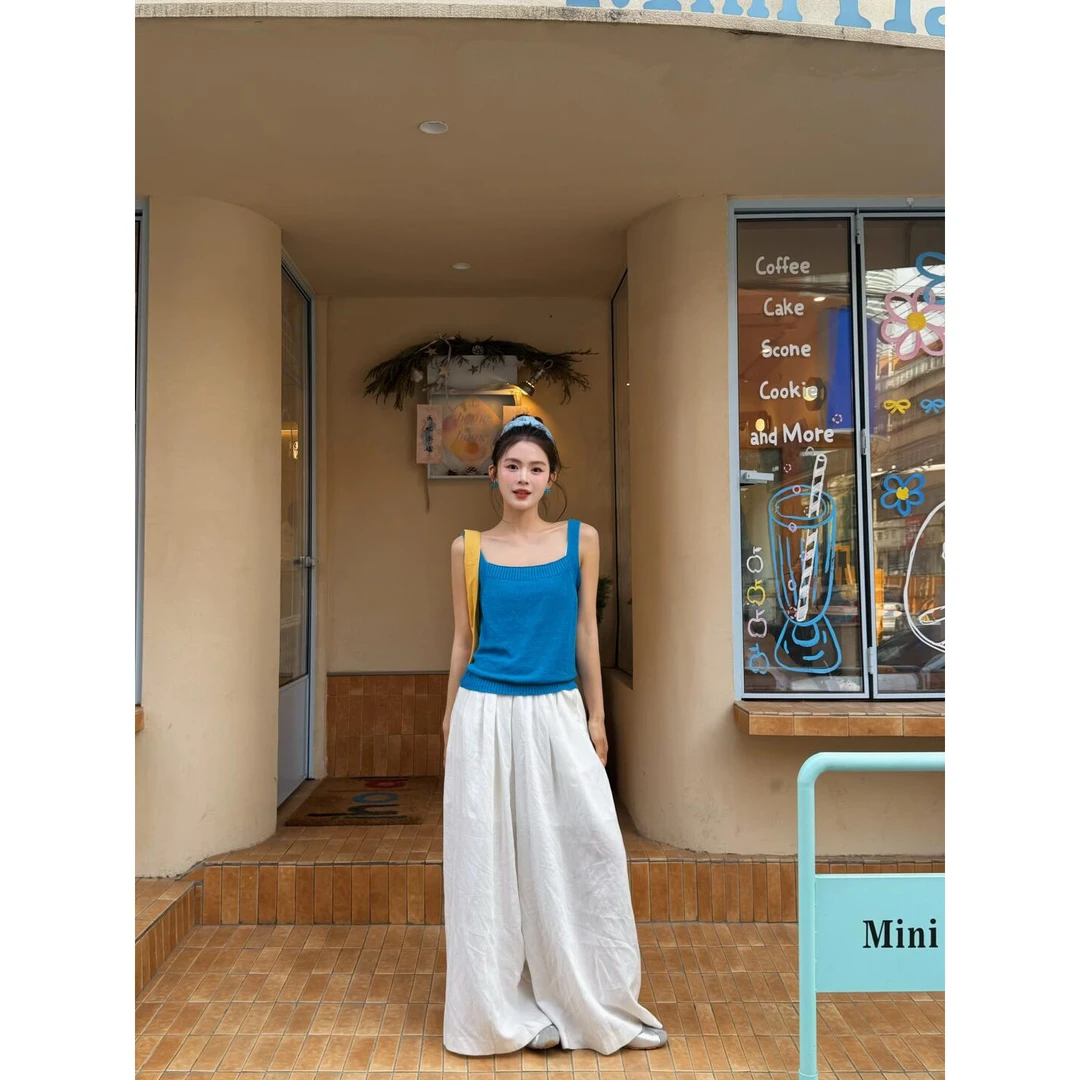 甜美可爱风格衣服夏季针织气质吊带上衣百搭宽松显瘦裤子套装女