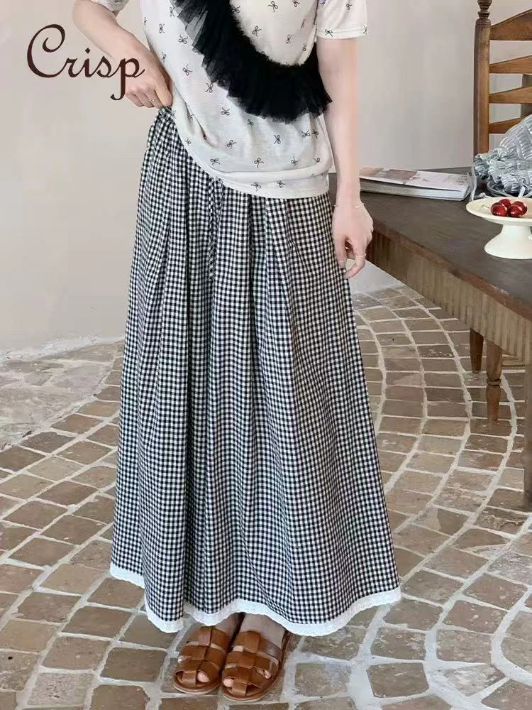 【肉总】夏季新款甜美气质花边格子裤5866