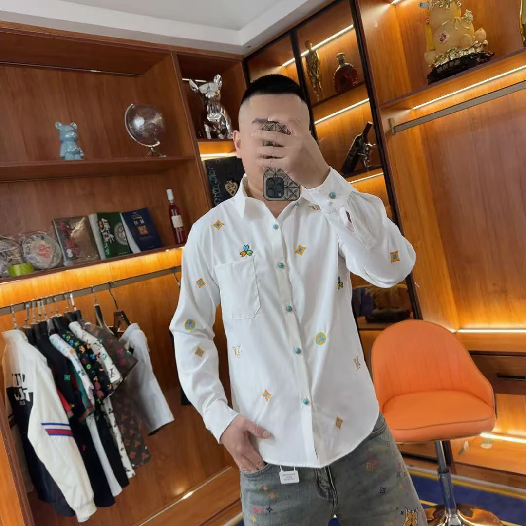 衬衫2025年春季潮流时尚个性设计款男女同款翻领刺绣百搭休闲