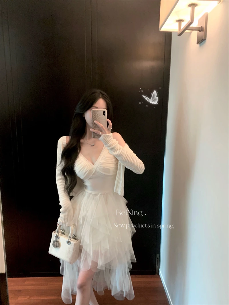法式气质轻奢重工高级生日小礼裙公主2025新款白色网纱连衣长裙女