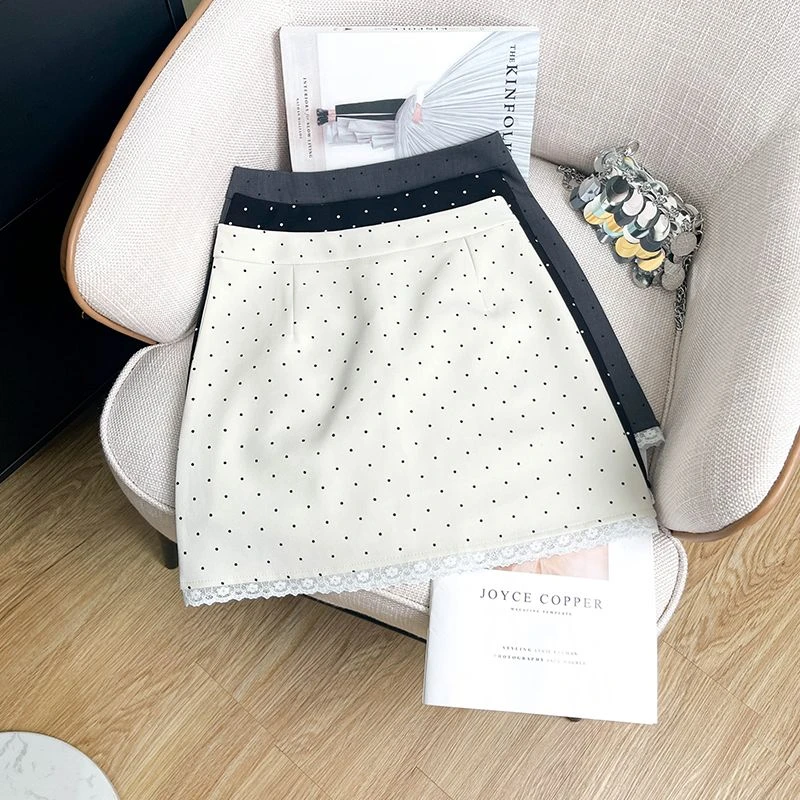 【现货+运费险】蕾丝花边波点半身裙女2025秋季高腰显瘦a字波点短裙
