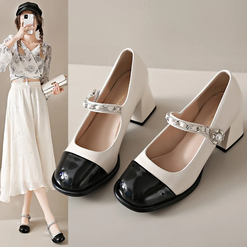 女2025新款玛丽珍小皮鞋单鞋法式粗跟芭蕾配裙子通勤小香风春季