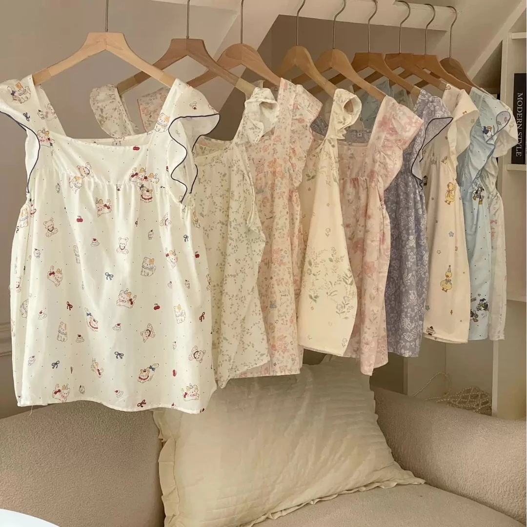 【陌维】夏季吊带短裤家居服小清新吊带短裤套装纯棉双层纱夏天套装