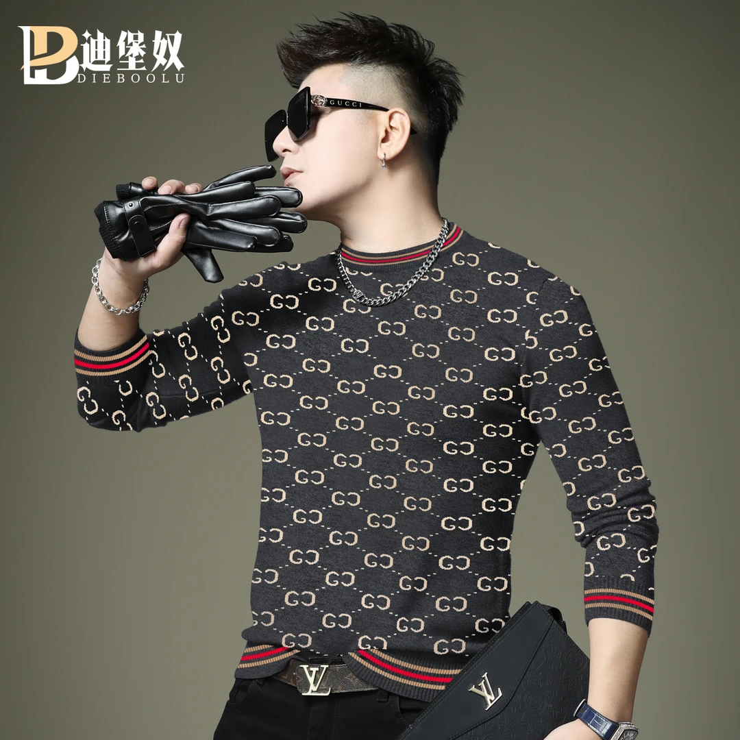 欧洲站高端轻奢针织衫2025年新款秋冬季潮流男士大码圆领满花毛衣