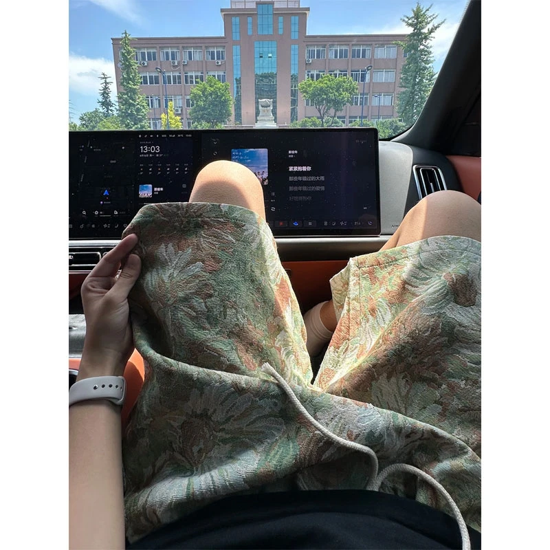 牛油果绿夏威夷短裤男夏美式休闲复古沙滩裤子潮牌ins阔腿五分裤