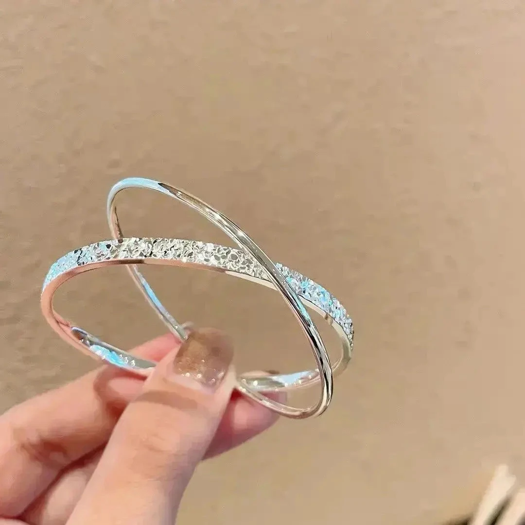 足银手镯 999.9银碎冰冰双环闭口镯女款