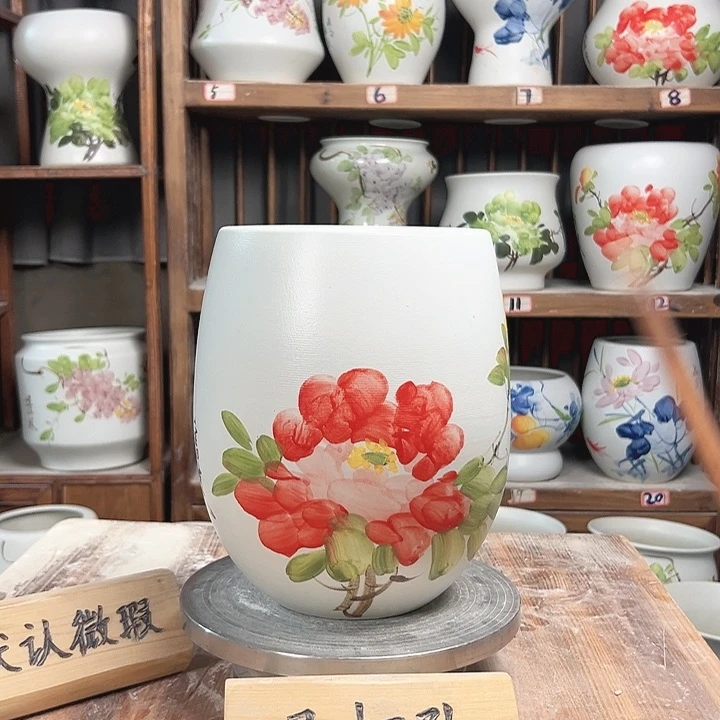 摆件但盆红牡丹陶瓷陶瓷陶瓷