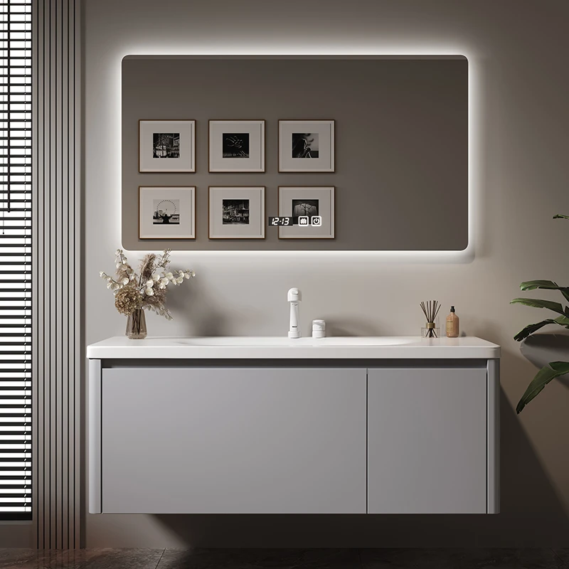 【工厂直发】现代简约圆角可丽耐一体盆浴室柜组合洗漱台定制卫浴