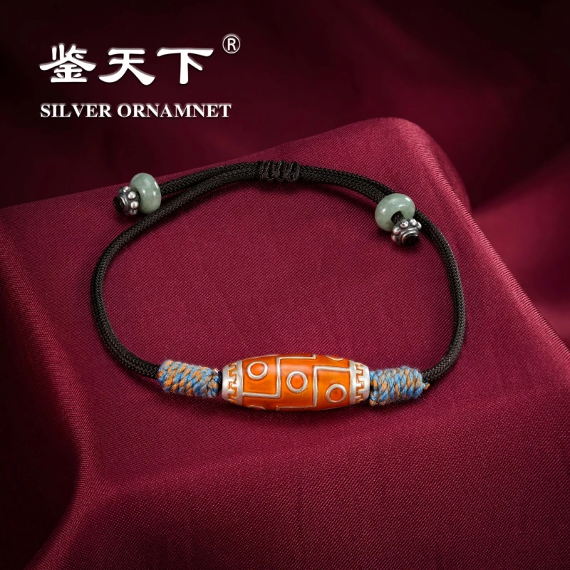 足银珐琅手链 算盘珠九眼路路通编织式手链06200549