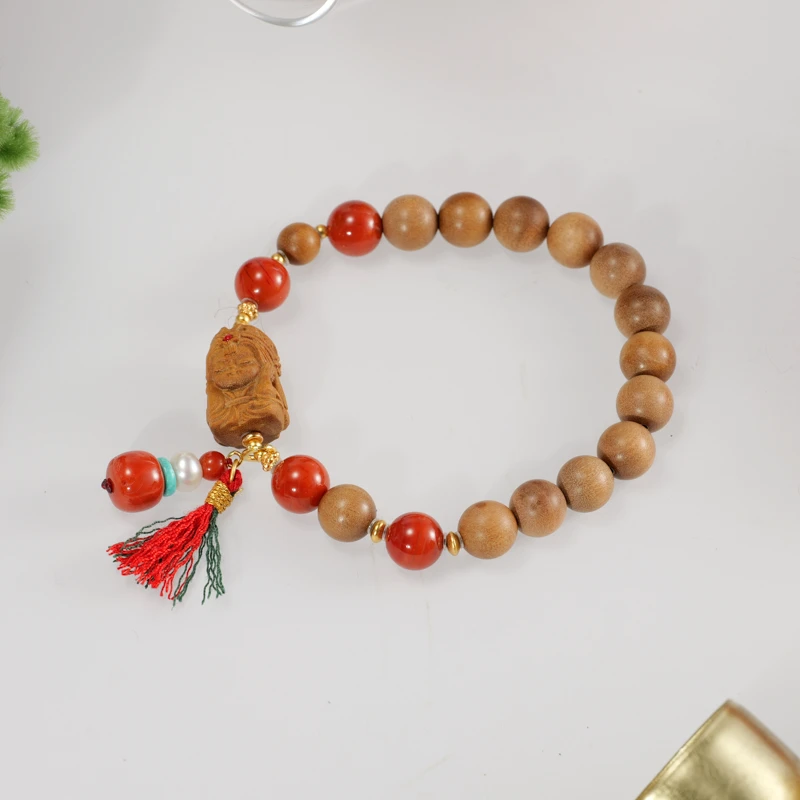 【檀红韵】不听扎基老山檀0.8南红单圈手串（多样性发其一）