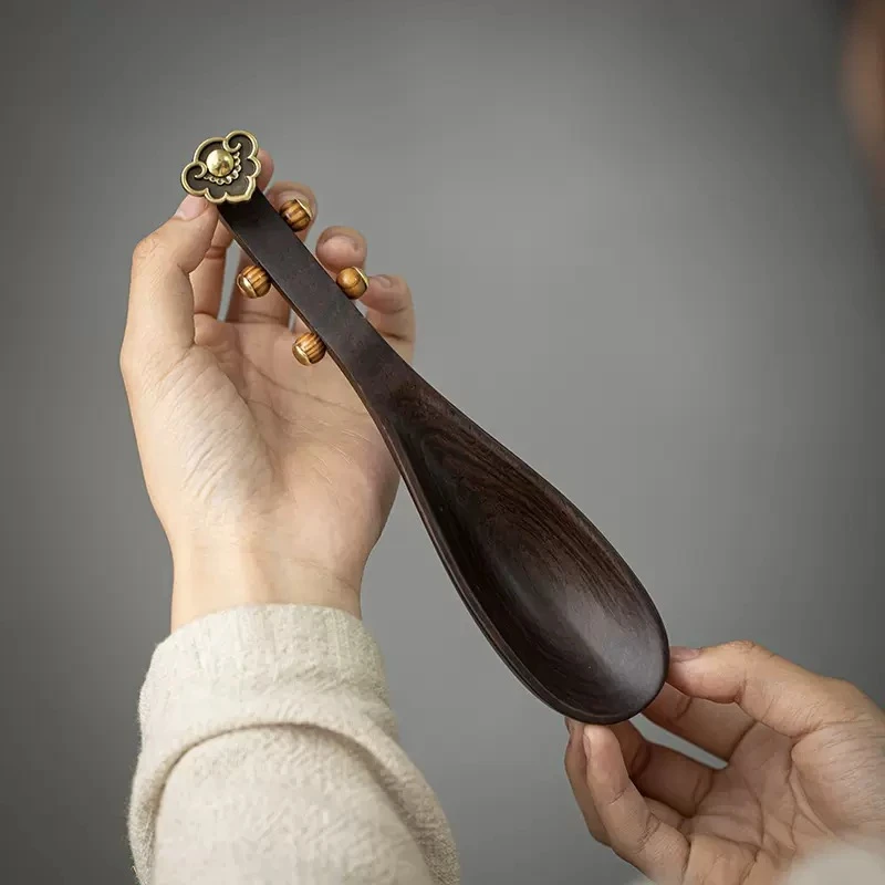 黑檀木琵琶茶勺功夫茶具家用功夫泡茶工具茶道零配件实木茶匙茶铲